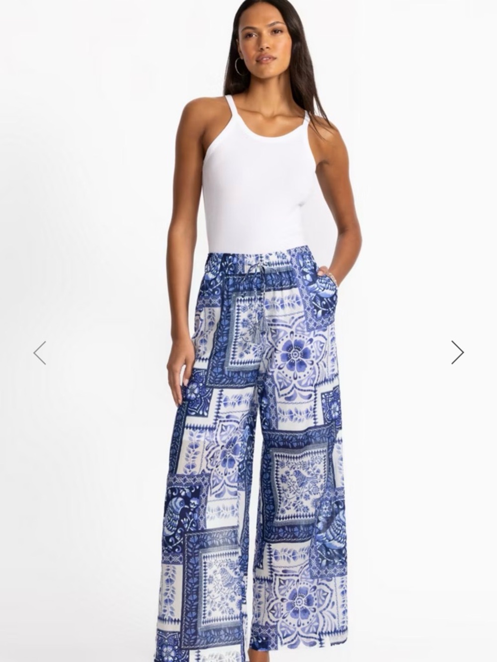 NWT Johnny Was Blue Tile-Print Wide Leg Pants size M